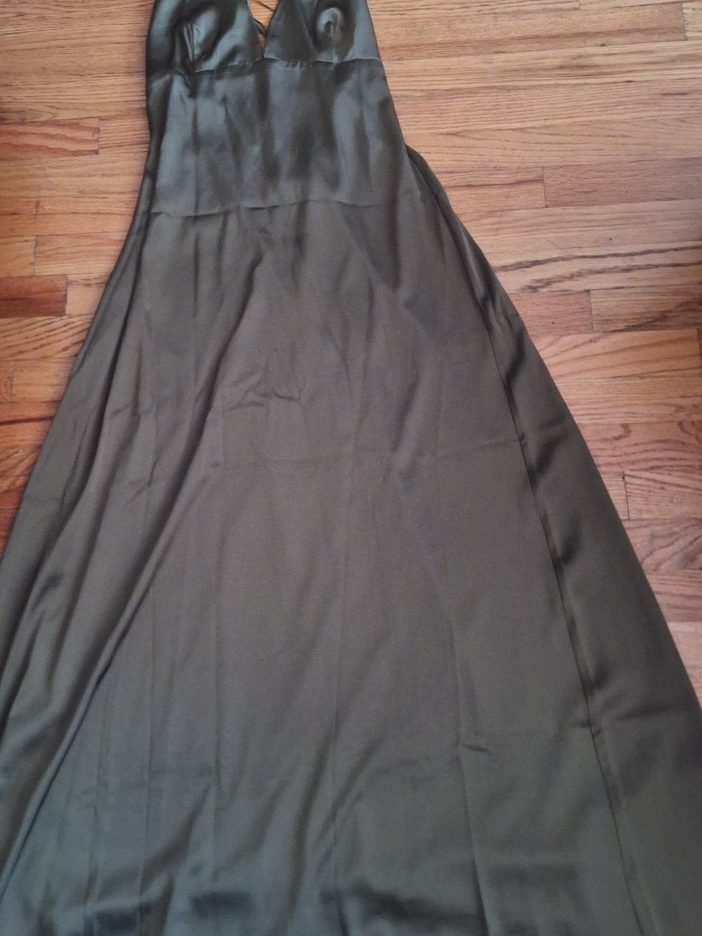 Satin Olive Green Halter Evening Gown